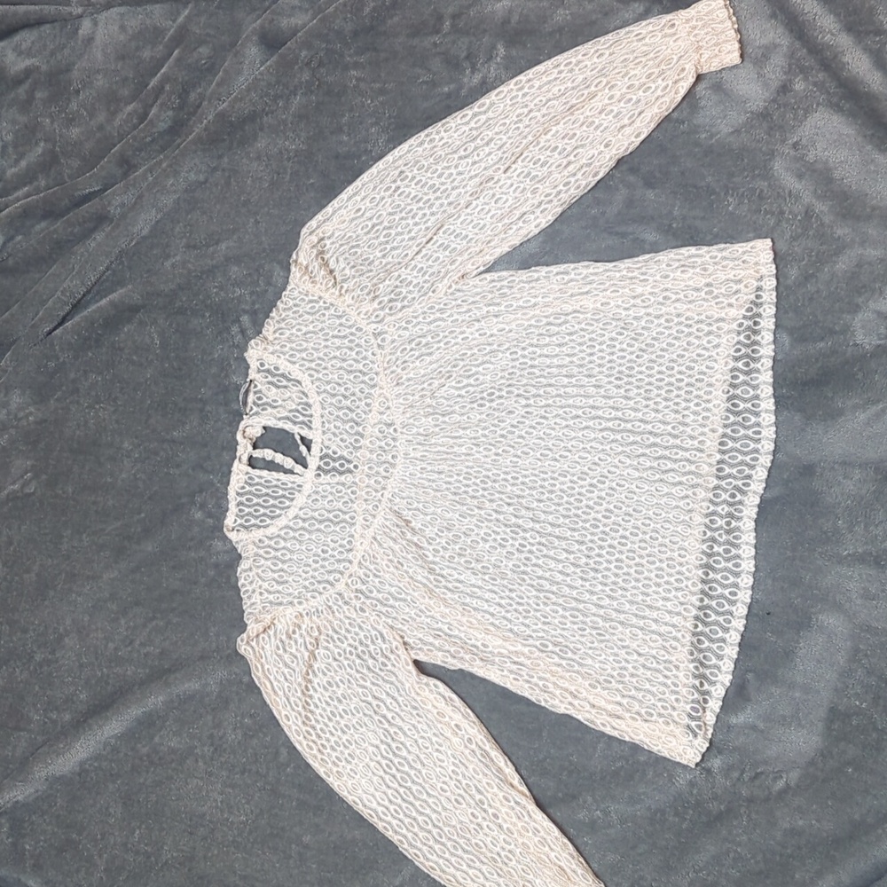 Zara Sheer Ivory Lace Romantic Cottagecore Flirty Balloon Sleeve Top Size Large